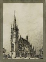Entwurf einer neogotischen Kirche, perspektivische Ansicht