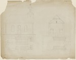 Petersberg, Bauaufnahme der ev. Kirche, Grundrisse, Seitenansicht und Querschnitt