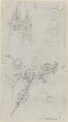 Andernach, Skizzen von Architekturdetails, Ansicht und Profil (recto); Maria Laach, Abteikirche, Skizze, perspektivische Ansicht (verso)