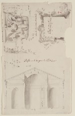 Rom, Pantheon, Portikus und Pilasterkapitell nach A. Desgodets, Aufriß, Quer- und Längsschnitt (Kopie)