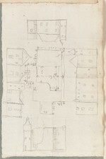 Burganlage (Neercanne?), skizzenhafte Bauaufname, Grundriß und Fassadenaufrisse