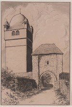 Rauschenberg, ev. Pfarrkirche, Bauaufnahme des Westturms, perspektivische Ansicht