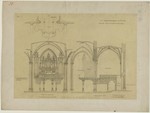 Kassel, Martinskirche, Entwurf zur Aufstellung der Orgel, Grundriß, Aufriß und Schnitt