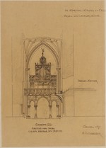 Kassel, Martinskirche, Entwurfsskizze zu Orgel und Sängerbühne, Aufriß und Schnitt