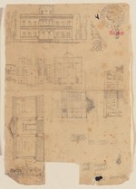 Skizzenblatt mit verschiedenen Entwürfen (u. a. für ein Rathaus), Grund- und Aufriß