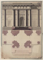 Entwurf zu einer Portalanlage in der Art von St. Sulpice in Paris, Studienblatt, Grund- und Aufriß