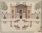 Entwurf für ein Belvedere mit Brunnen, Studienblatt, Grund- und Aufriß