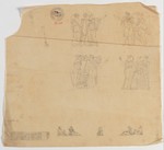 Kassel, Entwurf zum Konstitutionsdenkmal, Aufriß (Kopie) (recto); Studienblatt mit figürlichen Darstellungen, Aufriß (verso)